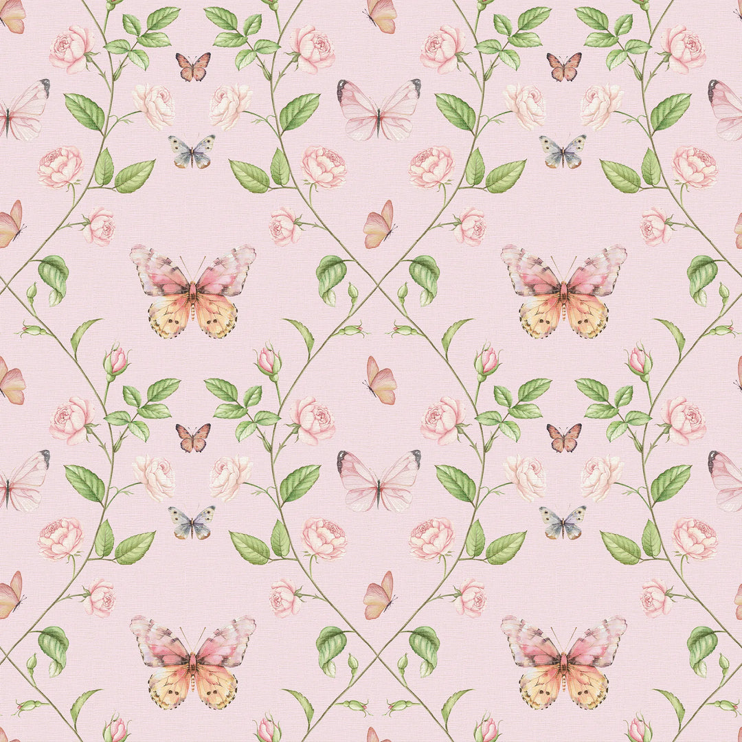 Bloom and Butterflies Wallpaper in Beautiful Blush