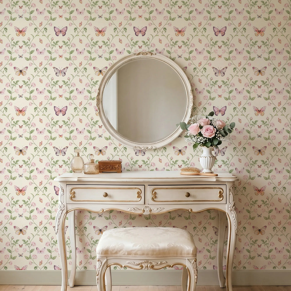 Bloom and Butterflies Wallpaper in Parchment Cream