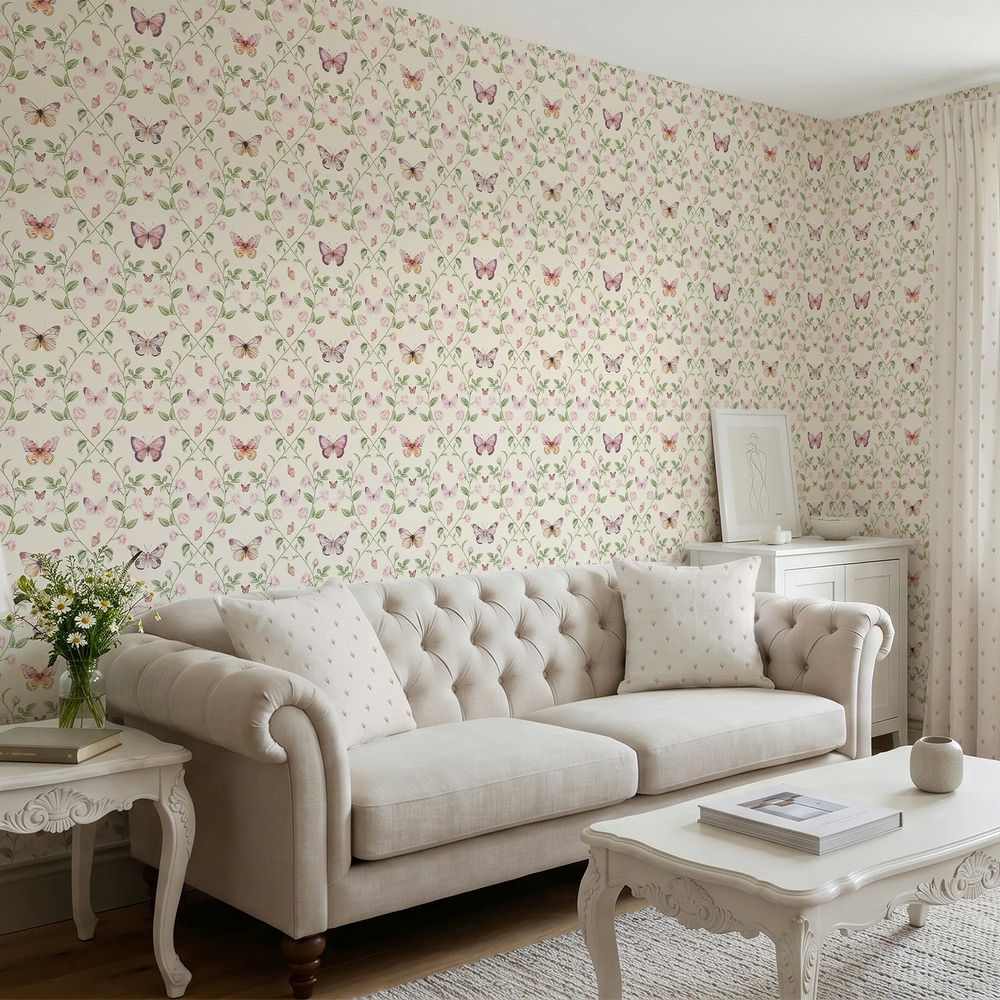 Bloom and Butterflies Wallpaper in Parchment Cream