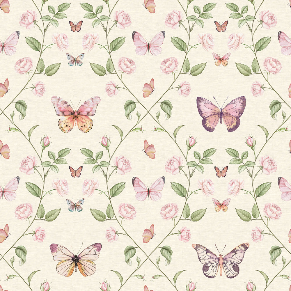 Bloom and Butterflies Wallpaper in Parchment Cream