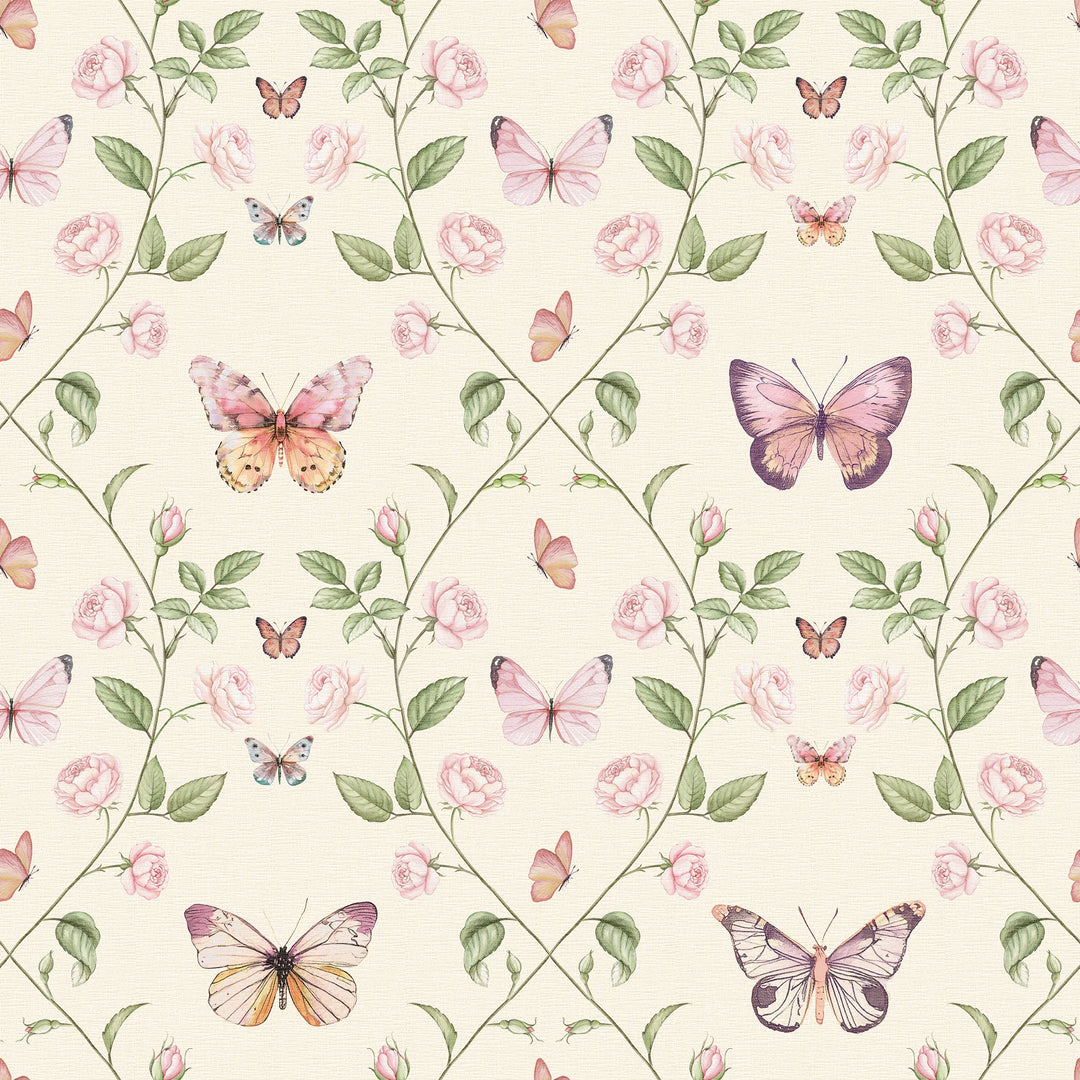 Bloom and Butterflies Wallpaper in Parchment Cream