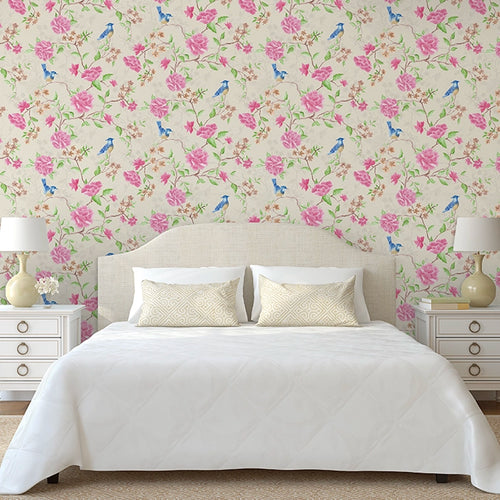 Blossoming Birdsong Wallpaper in Vintage Cream