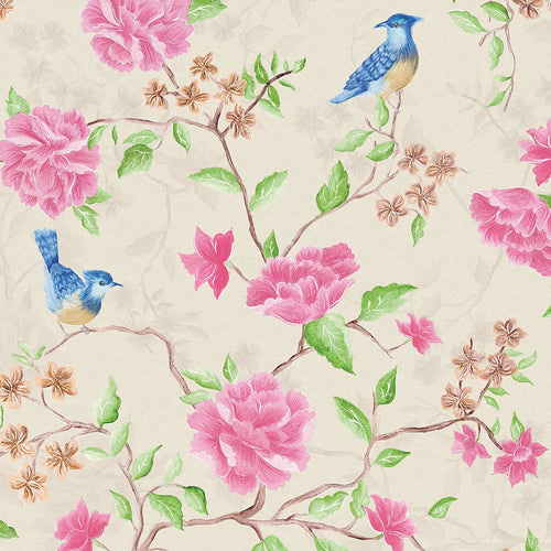 Blossoming Birdsong Wallpaper in Vintage Cream
