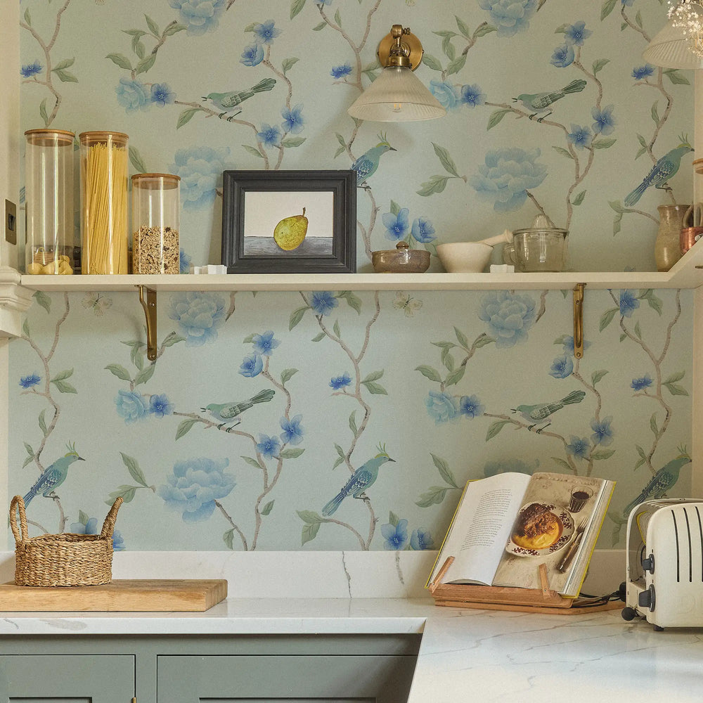 Blue Bird Blossom Wallpaper in Blues