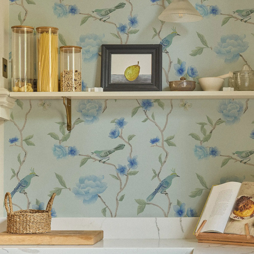 Blue Bird Blossom Wallpaper in Blues