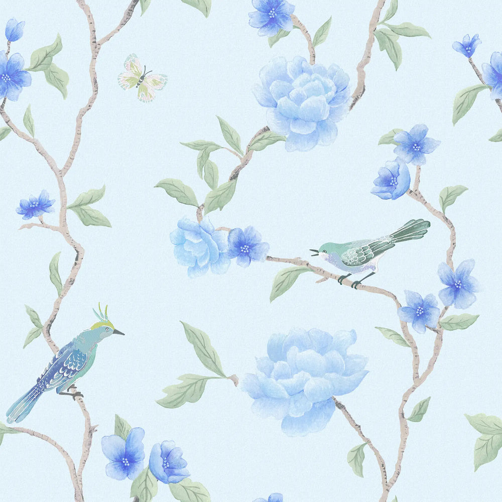 Blue Bird Blossom Wallpaper in Blues