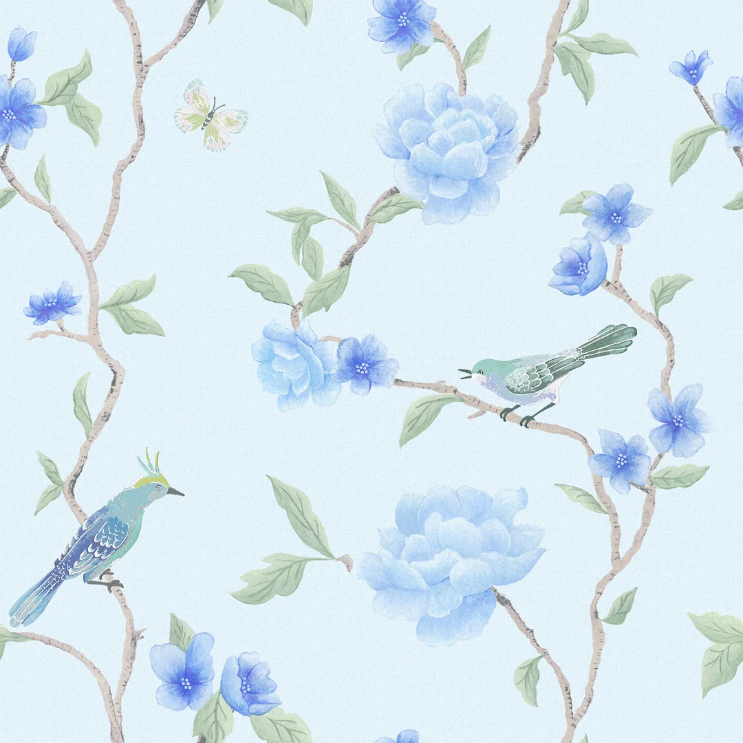 Blue Bird Blossom Wallpaper in Blues
