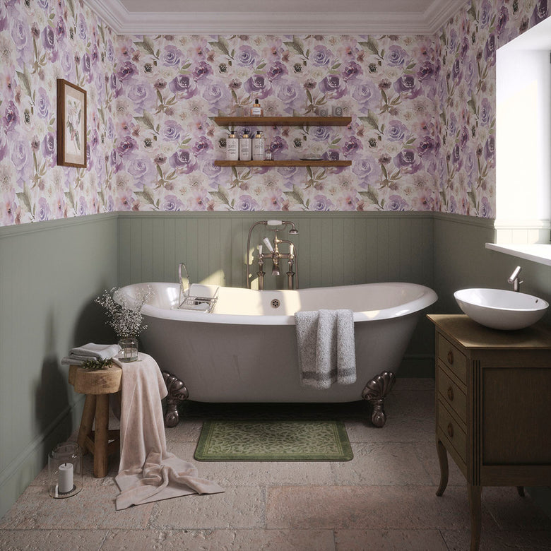 Bouquet De Fleurs Wallpaper in Watercolour Lavender