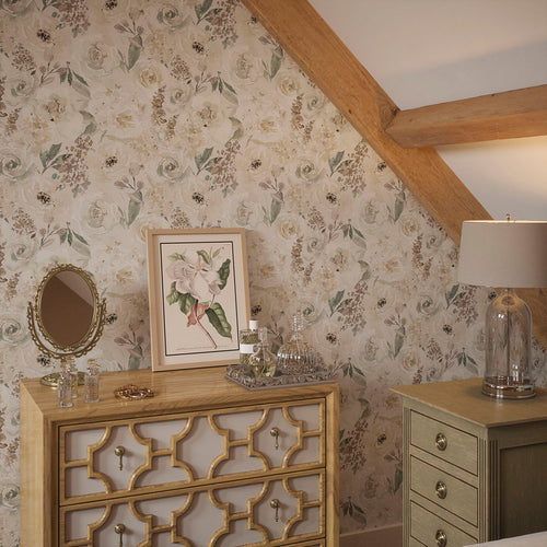 Bouquet De Fleurs Wallpaper in Watercolour Soft Neutrals