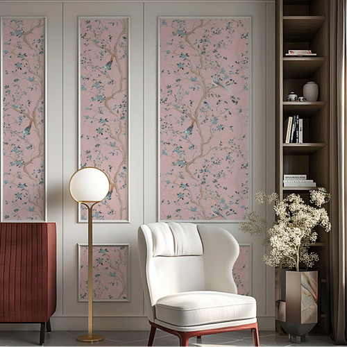 Branches and Birdsong Wallpaper in Rose