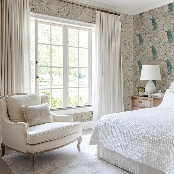 Branches and Birdsong Wallpaper in Latte