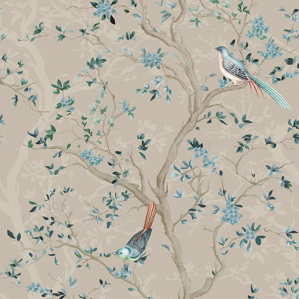 Branches and Birdsong Wallpaper in Latte