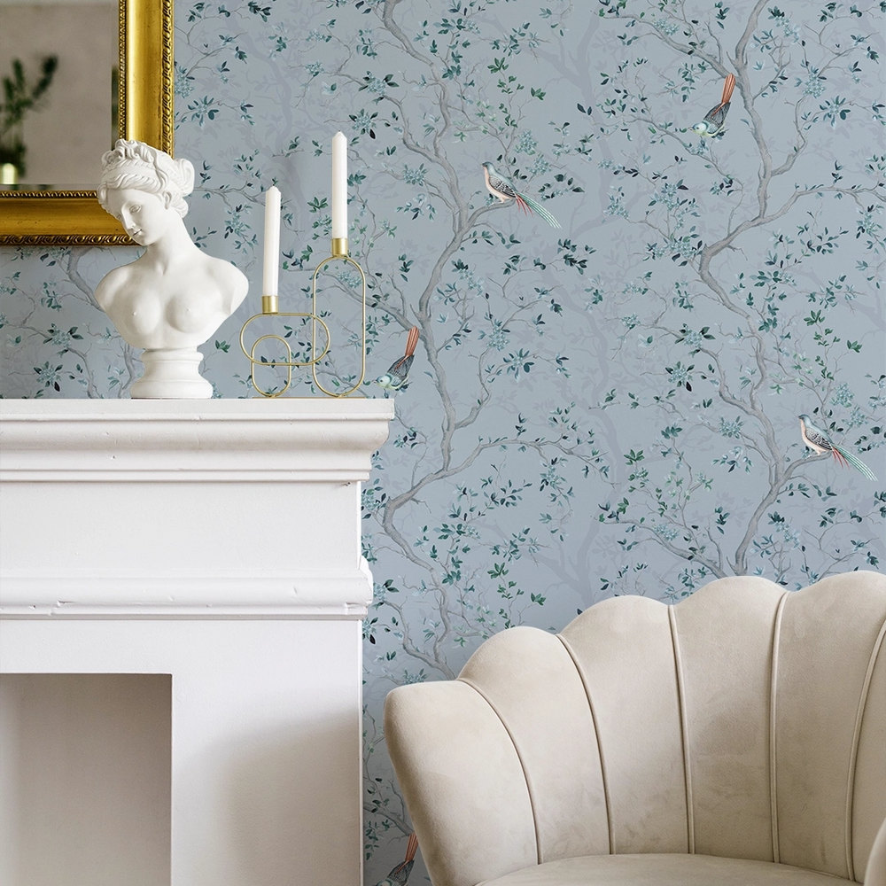 Branches and Birdsong Wallpaper in Heritage Blue