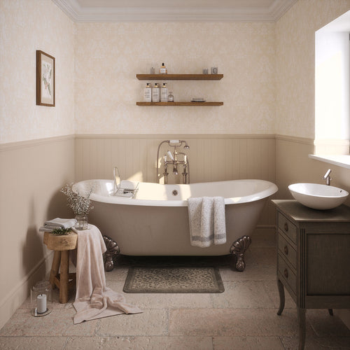 Bridgerton Damask Wallpaper in Classic Cream and Pearl White