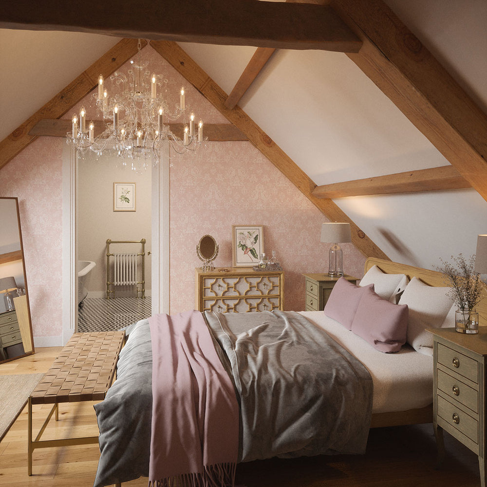 Bridgerton Damask Wallpaper in French Pink