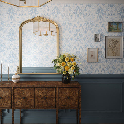 Bridgerton Damask Wallpaper in Blue