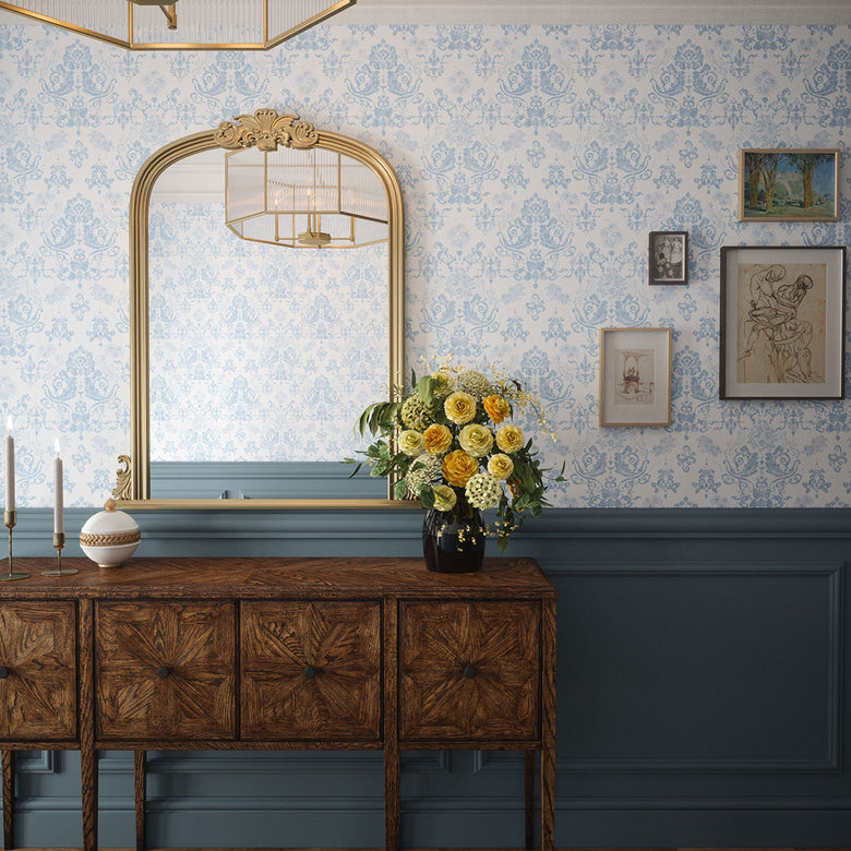 Bridgerton Damask Wallpaper in Blue