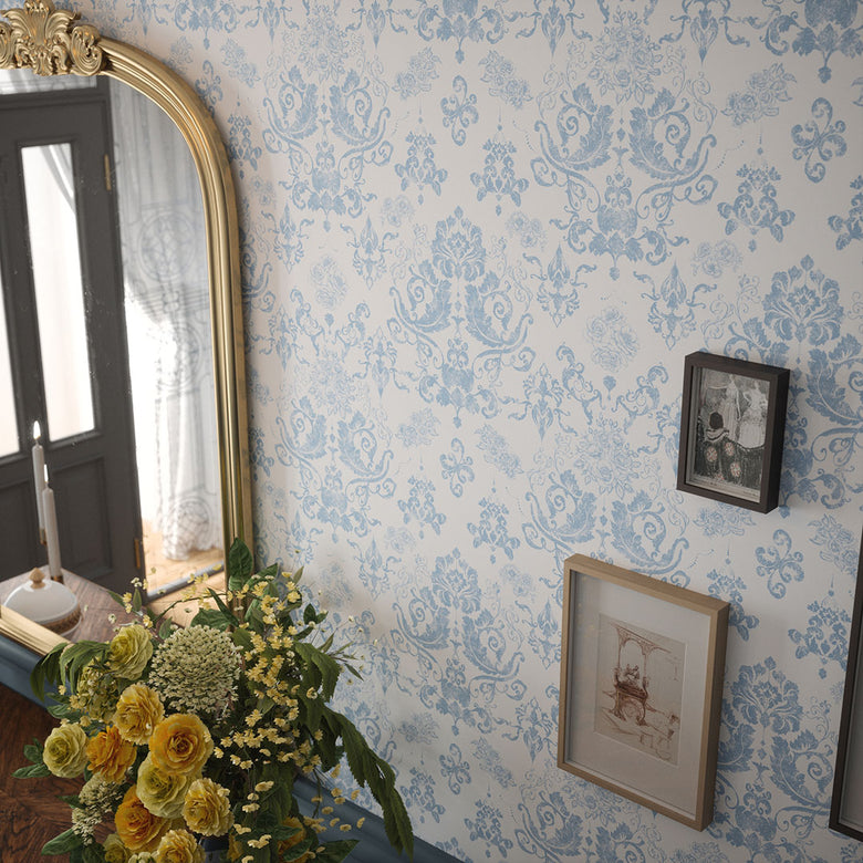 Bridgerton Damask Wallpaper in Blue