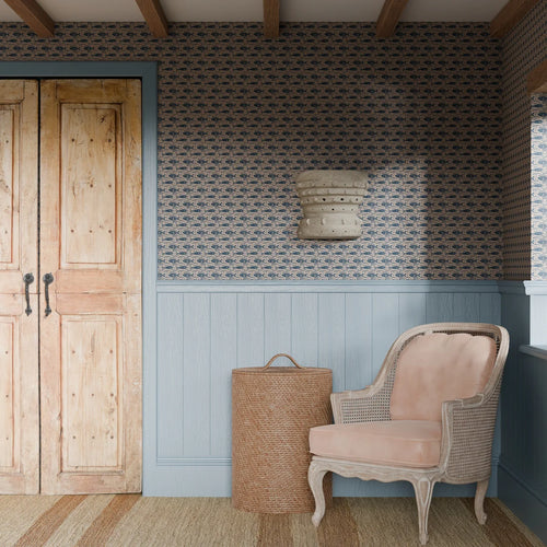 Catch of the Day Wallpaper in Classic Navy on Lady Coral