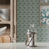 Catch of the Day Wallpaper in Teal on Duck Egg