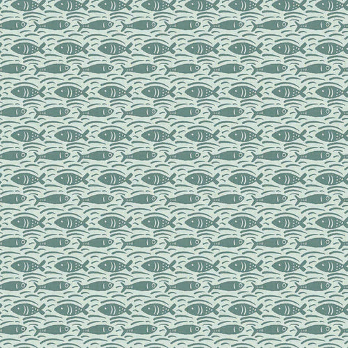 Catch of the Day Wallpaper in Teal on Duck Egg