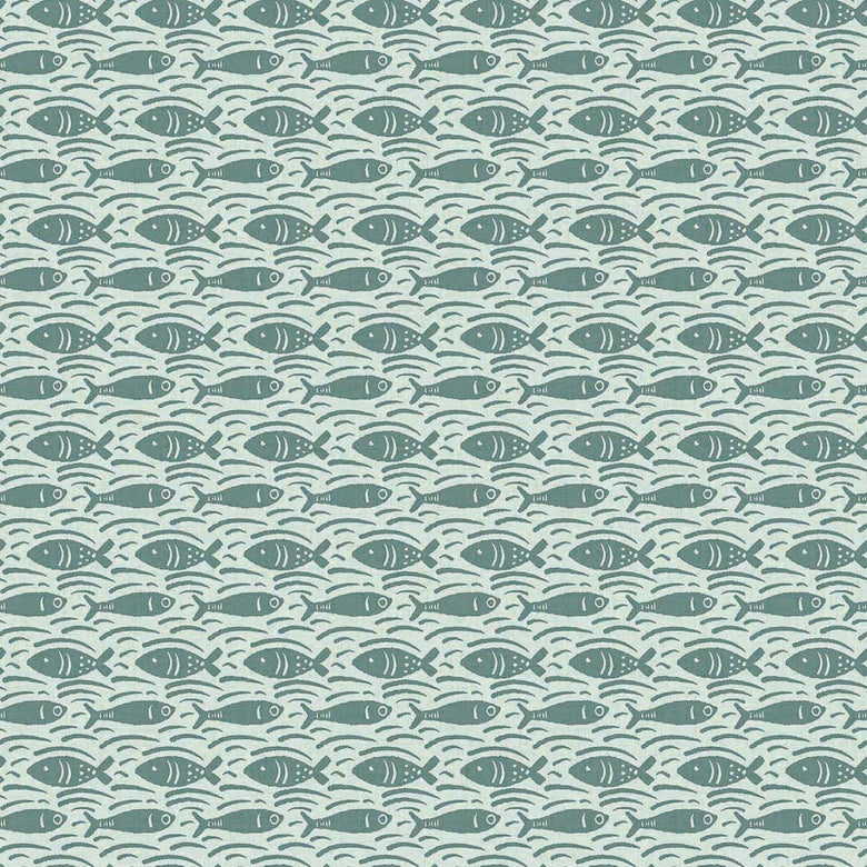 Catch of the Day Wallpaper in Teal on Duck Egg