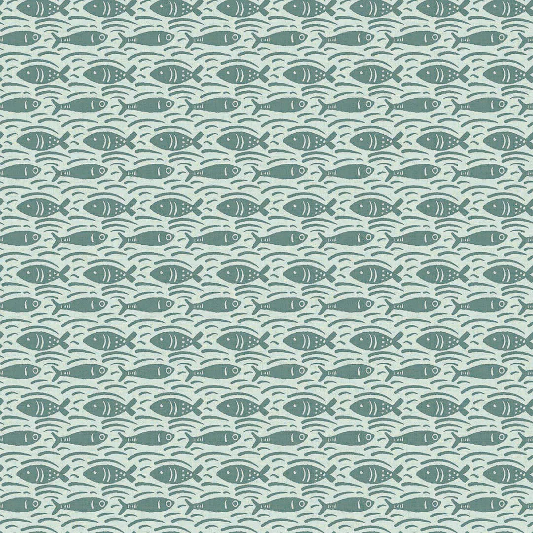 Sample of Catch of the Day Wallpaper in Teal on Duck Egg