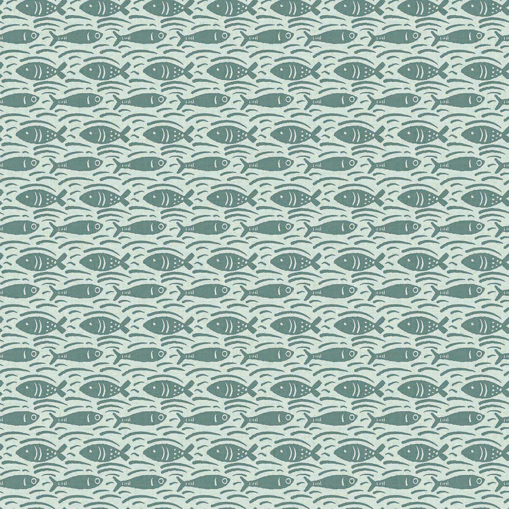 Sample of Catch of the Day Wallpaper in Teal on Duck Egg