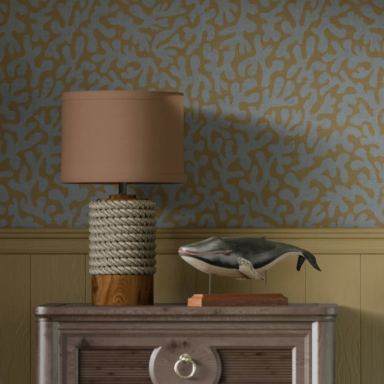 Coral Cove Wallpaper in Cornflower Blue and Rich Ochre
