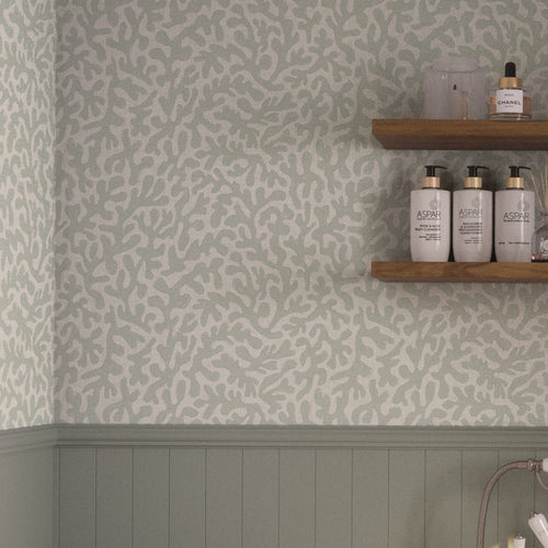 Coral Cove Wallpaper in Sage and Cream