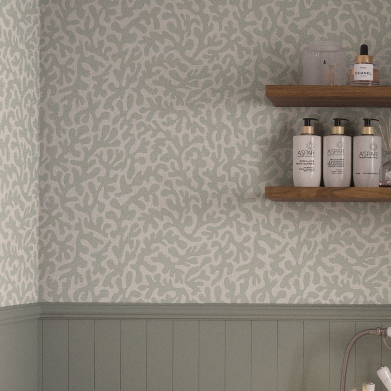 Coral Cove Wallpaper in Sage and Cream