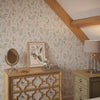 Countryside Trail Wallpaper in Blush, Olive and Sand on White