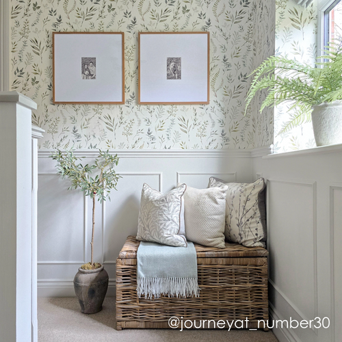Countryside Trail Wallpaper in Rustic Greens on Ivory Linen