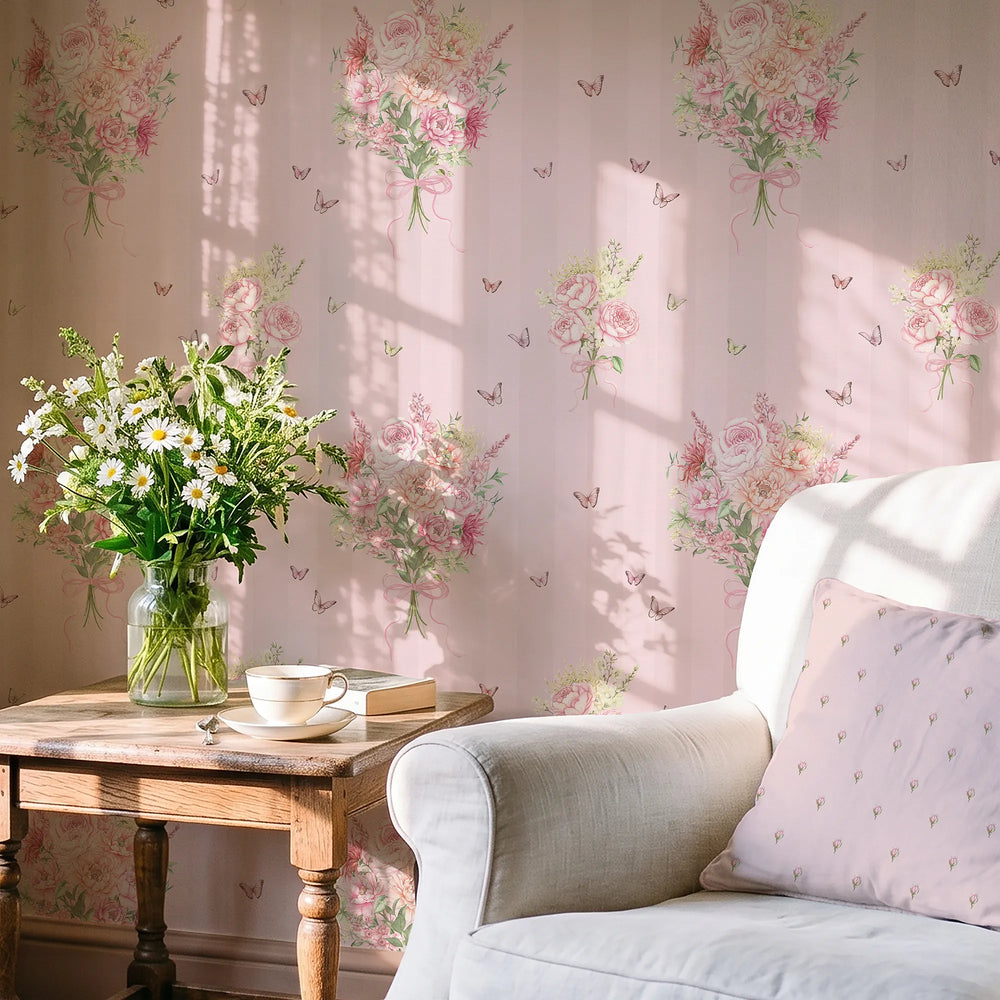 Couture Bouquet Wallpaper in Beautiful Blush