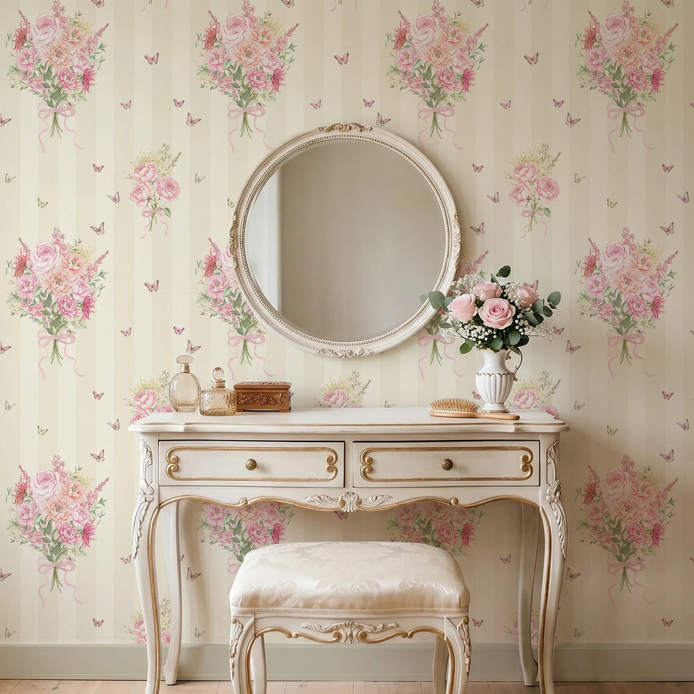 Couture Bouquet Wallpaper in Parchment Cream