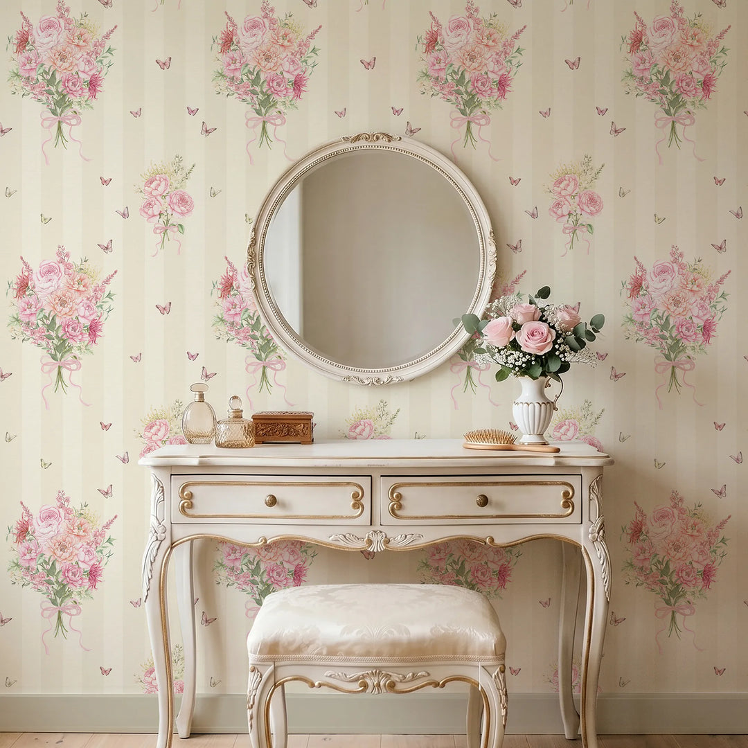 Couture Bouquet Wallpaper in Parchment Cream