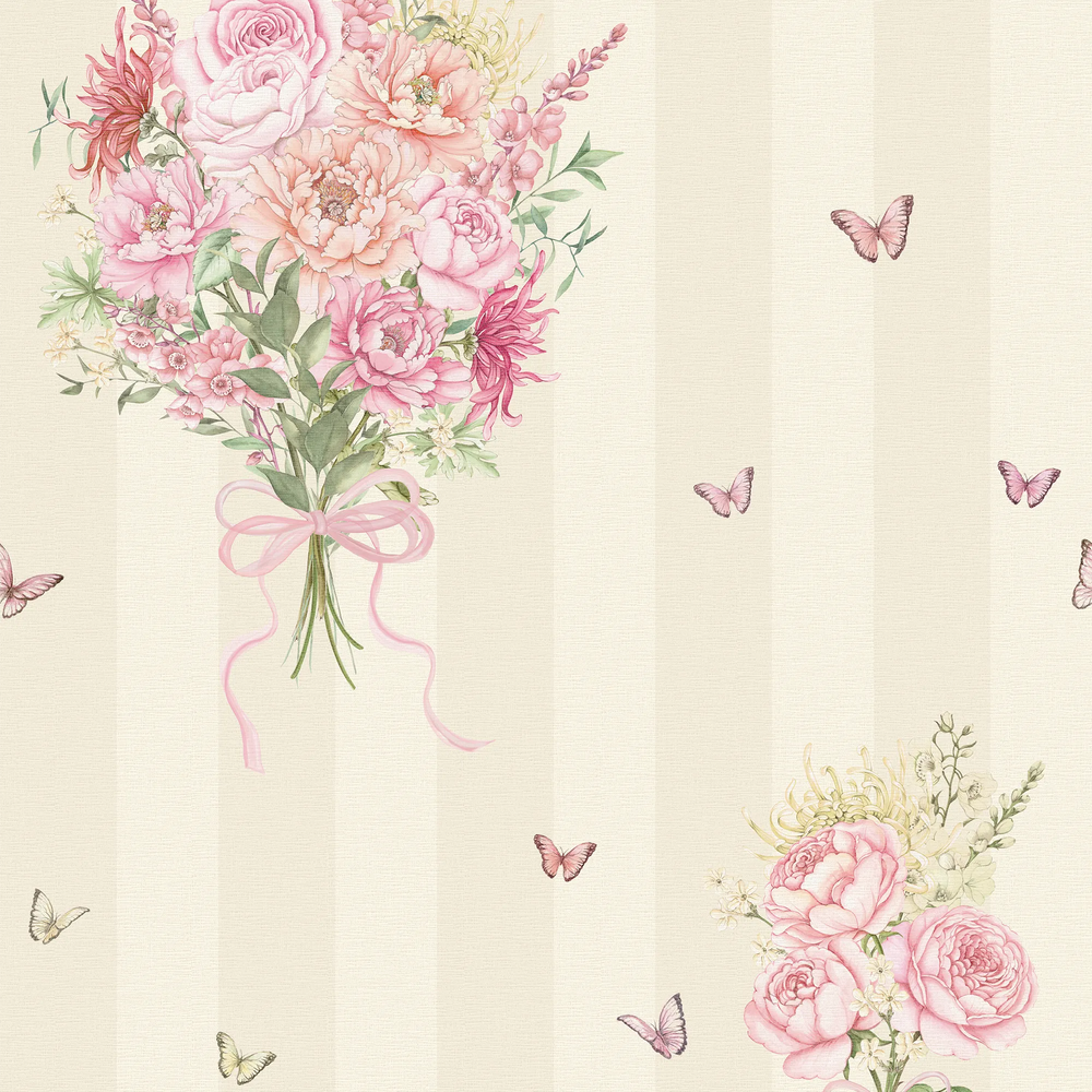 Couture Bouquet Wallpaper in Parchment Cream