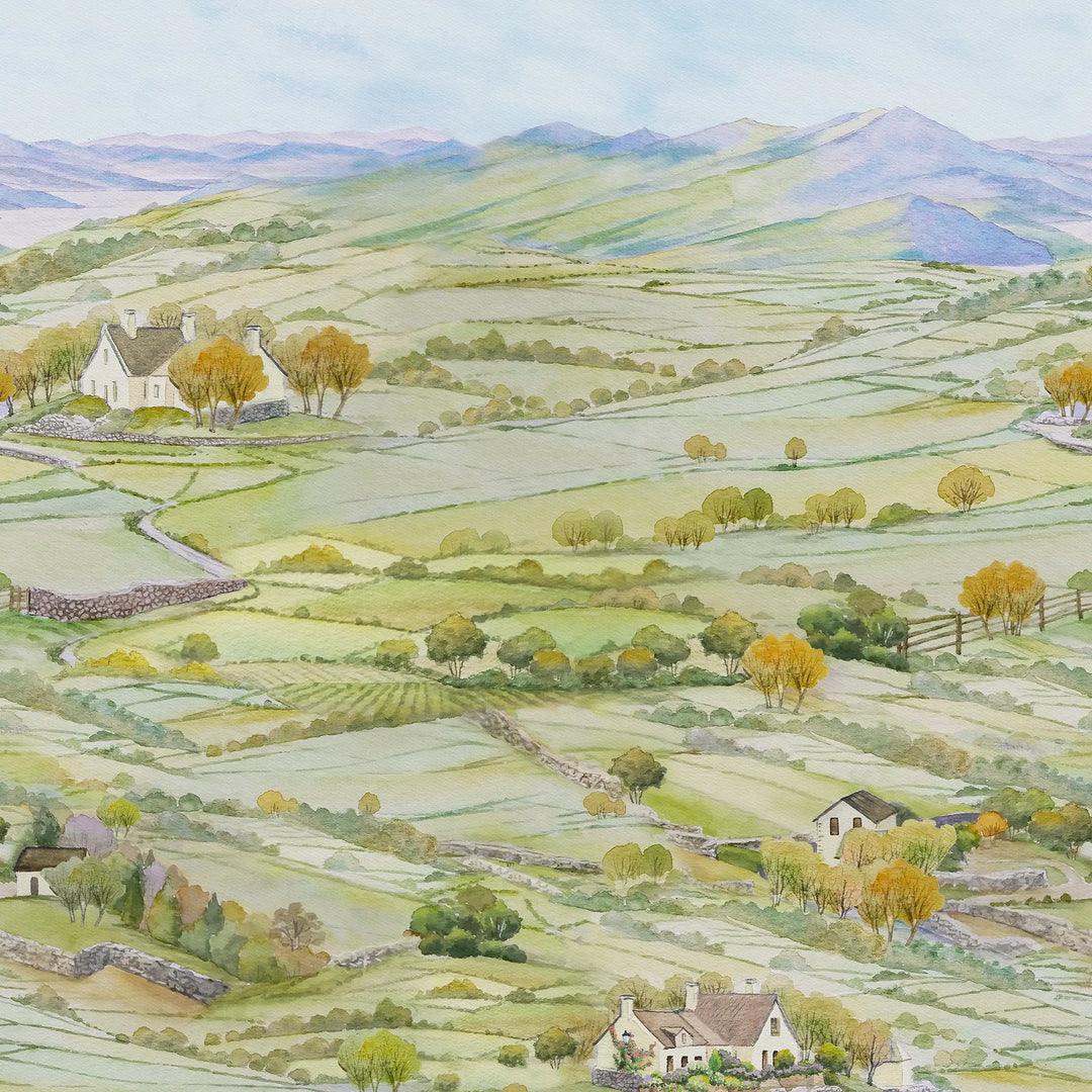 Dales Delight Wallpaper in Greens and Sky Blue