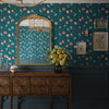Delicate Stems Wallpaper in Shades of Coral on Teal