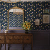 Delicate Stems Wallpaper in Soft Pastels on Classic Navy