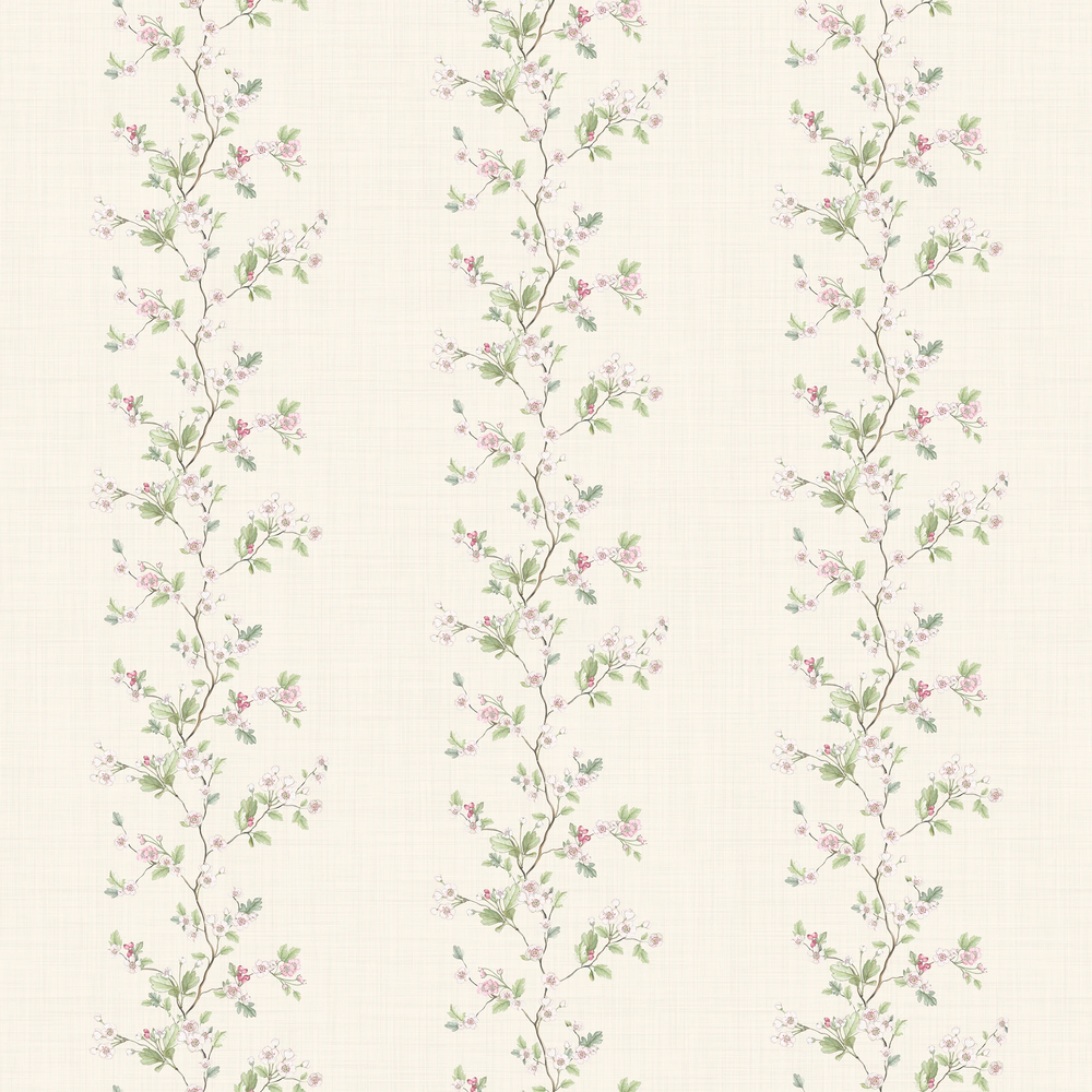 Ditsy Hawthorn Stripe Wallpaper in Cream