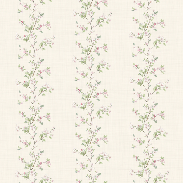 Sample of Ditsy Hawthorn Stripe Wallpaper in Cream