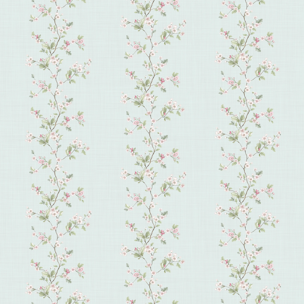 Ditsy Hawthorn Stripe Wallpaper in Duck Egg