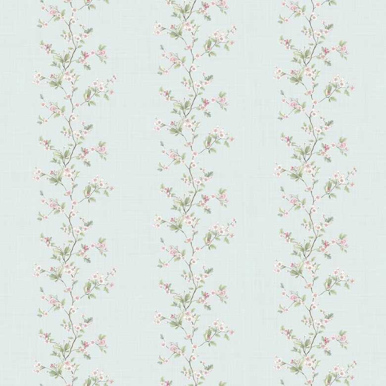 Ditsy Hawthorn Stripe Wallpaper in Duck Egg