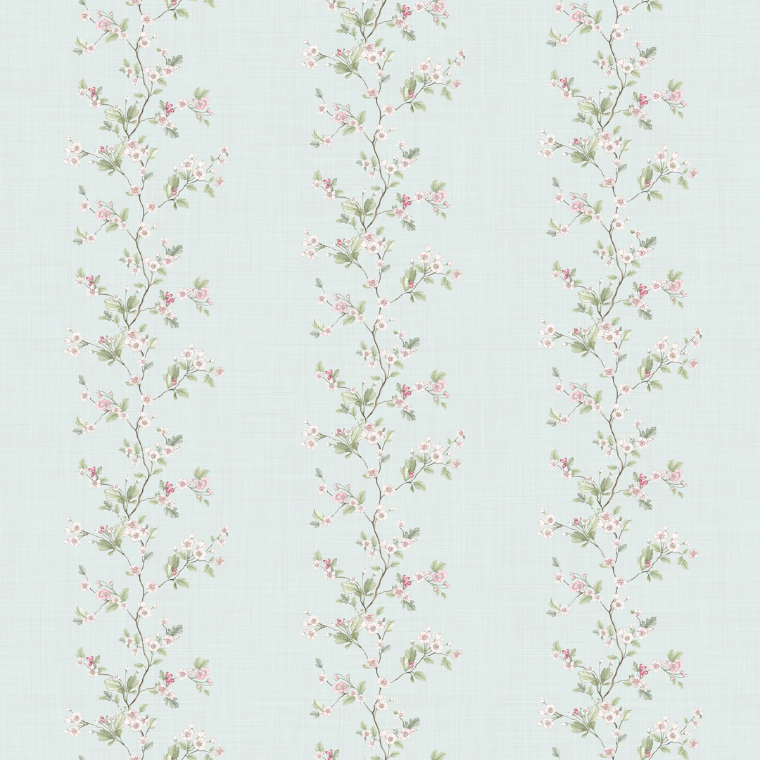 Sample of Ditsy Hawthorn Stripe Wallpaper in Duck Egg