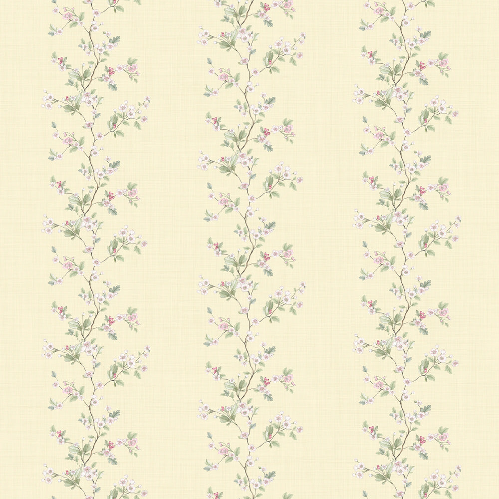 Ditsy Hawthorn Stripe Wallpaper in Lemon