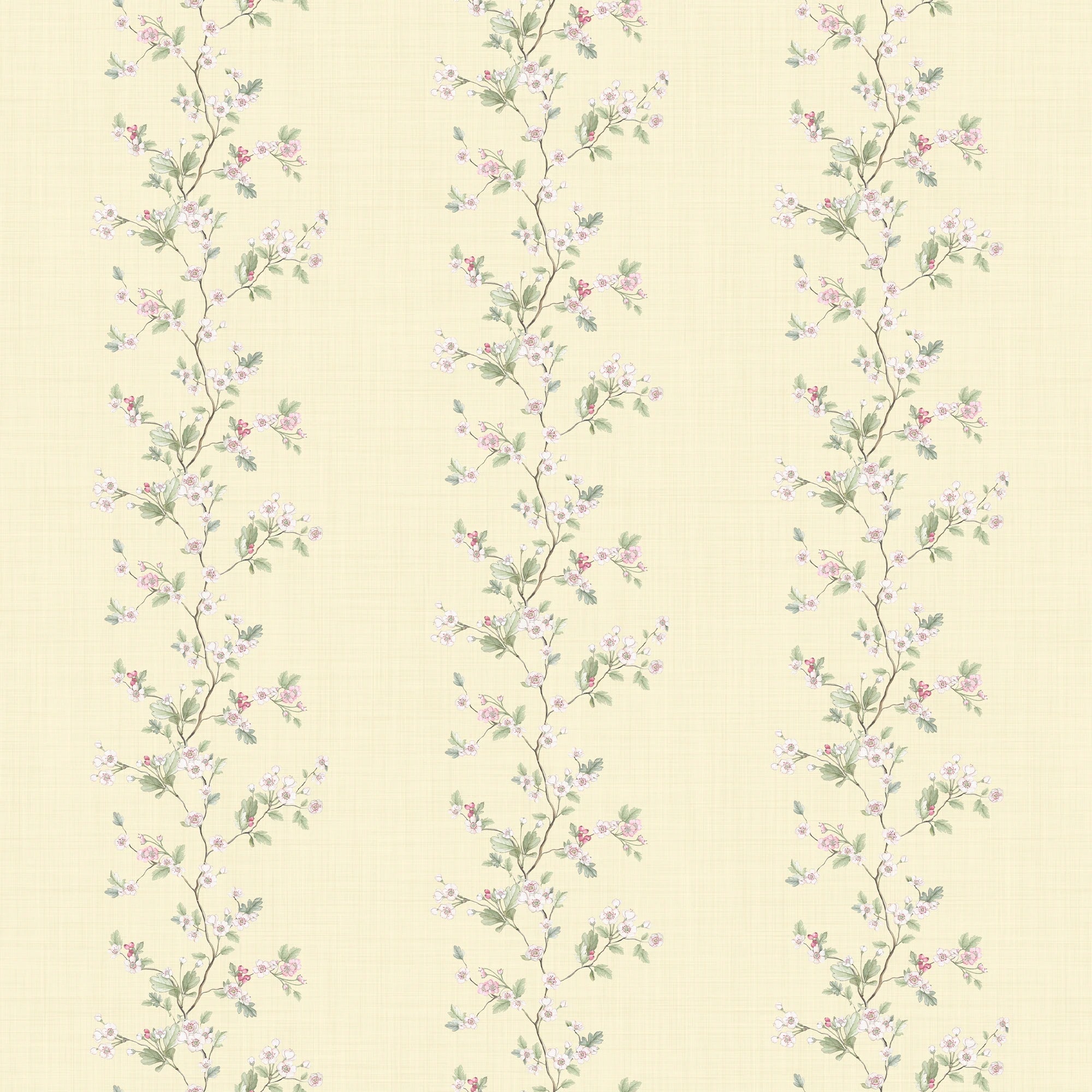 Ditsy Hawthorn Stripe Wallpaper in Lemon