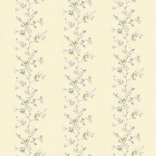 Ditsy Hawthorn Stripe Wallpaper in Lemon