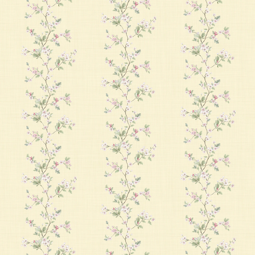 Sample of Ditsy Hawthorn Stripe Wallpaper in Lemon