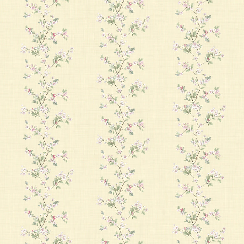 Sample of Ditsy Hawthorn Stripe Wallpaper in Lemon